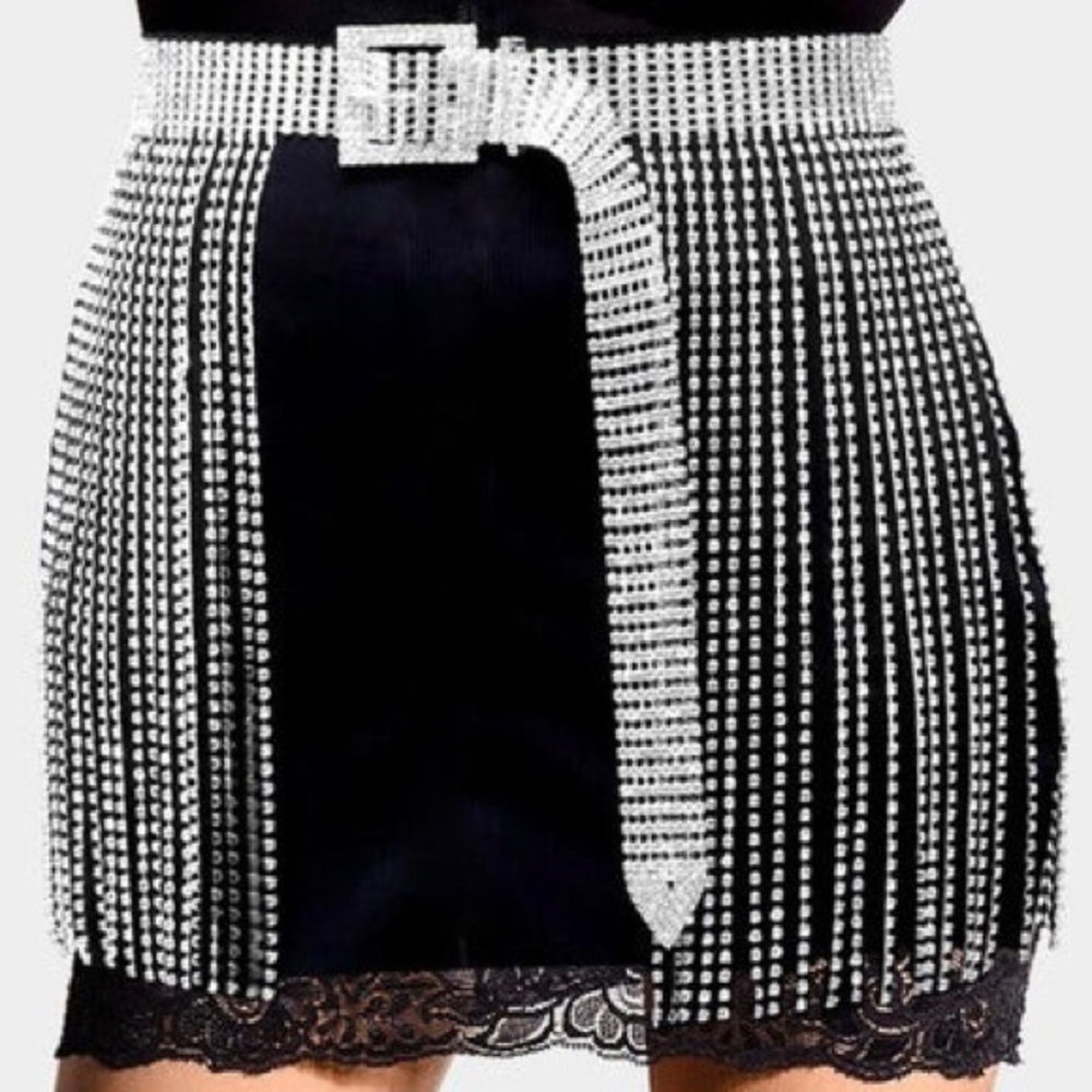 Silver Rhinestone Fringe Belt - Women's Statement Accessory